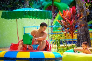 Man and son in the pool